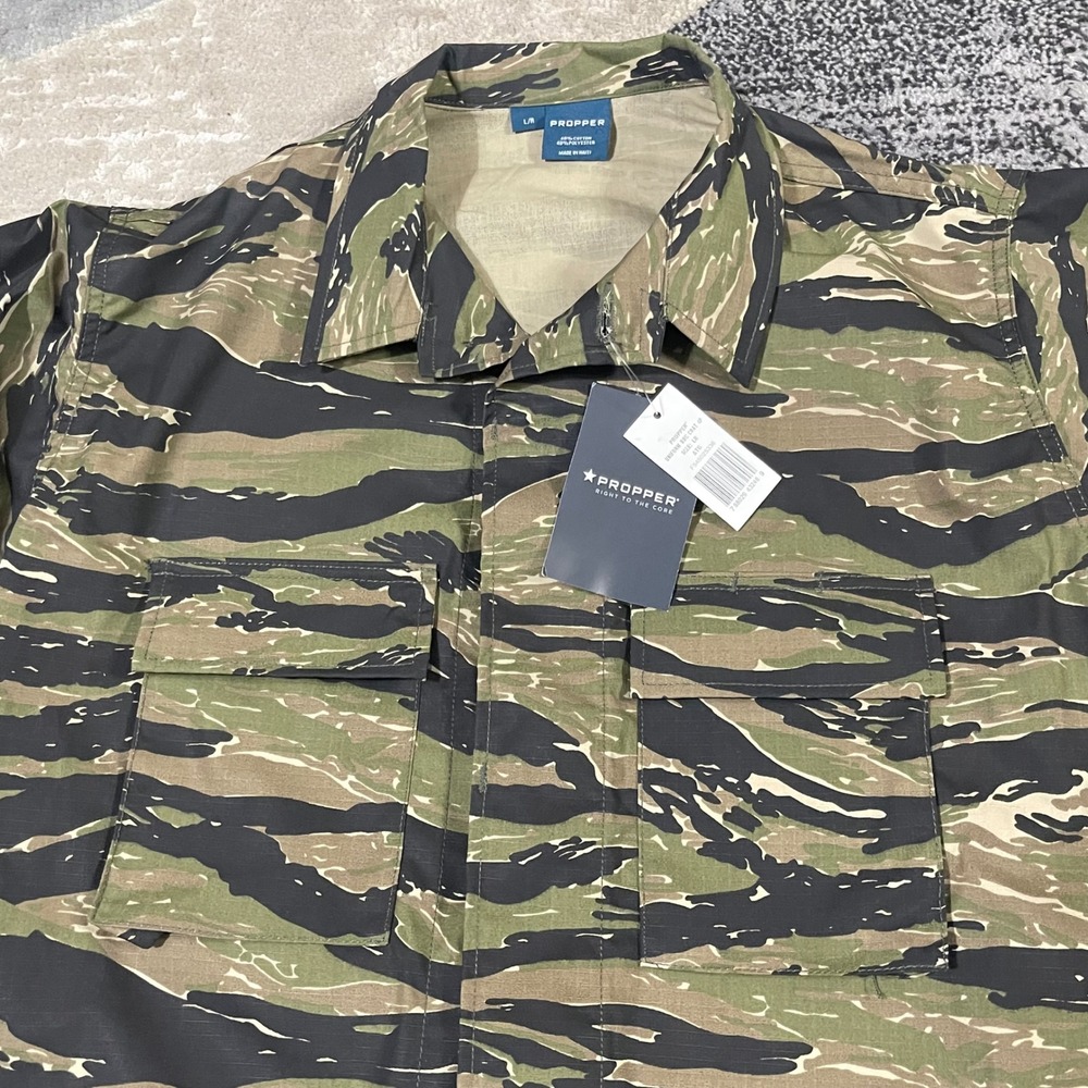 Propper Tiger Stripe Camo BDU Coat Mens Large Regular Ripstop Jacket Uniform NEW